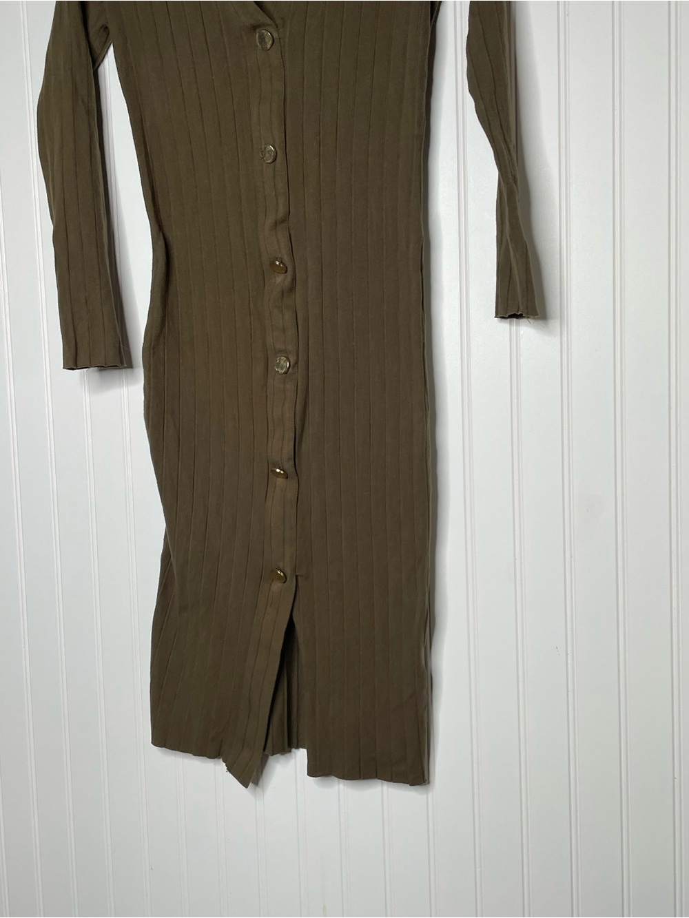 ZARA Button Front Ribbed Long Sleeve Dress - Picture 3 of 8